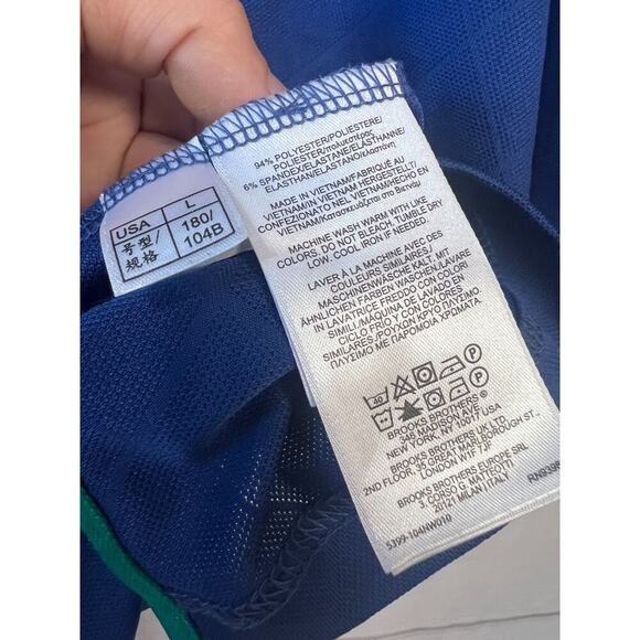 Brooks Brothers Polo Shirt Blue With Green Collar Size Large - Picture 4 of 4